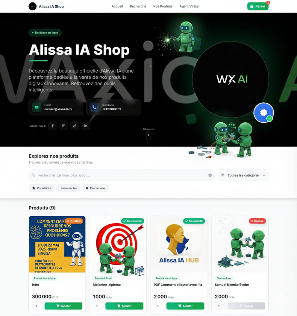 Interface de WAxion AI, agent commercial WhatsApp pour e-commerçants